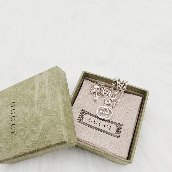 GUCCI 925 Sterling Silver Interlocking GG Logos Necklace Pendant W/ COA - Picture 16 of 16